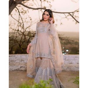 DESGASTE FIESTA BORDADO SECUENCIA TRABAJO TOP PALAZZO CON DUPATTA MELOCOTÓN - Product Image 2