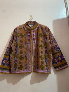 Indian Embroidery <b>Short</b> Boho White Velvet Suzani Embroidered <b>Short</b> <b>Jacket</b> Floral Suzani Bomber Women's <b>Jacket</b> - Product Image 4