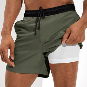 Shorts de course pour hommes à logo personnalisé, séchage rapide, respirants, écologiques, 100% coton, avec cordon de serrage, taille élastique, double couche - Product Image 1