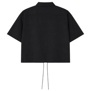 Men Nylon Drawcord <b>Shirt</b> <b>Short</b> <b>Sleeve</b> Lightweight Casual Utility Top Solid Black Relaxed Fit OEM Wholesale Supply - Product Image 2