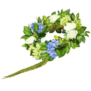 Ghirlanda di 23 Fiori Artificiali di Ortensie, Rose e Bacche Blu, Bianche e Verdi, Decorazione Alla Moda per Tutto l'Anno - Product Image 3