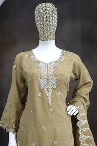 Conjunto de Salwar Kameez Beige Bordado, Ropa Tradicional India y Pakistaní con Dupatta para Ceremonia de Boda - Product Image 2