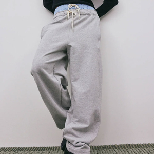Pantalon de survêtement OEM pour hommes et femmes, taille élastique avec cordon de serrage, coupe droite ample, double taille, fabricant et fournisseur - Product Image 1