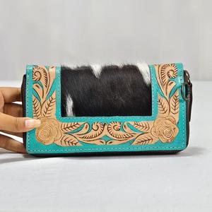 Portefeuille pour femme en cuir véritable fait main, motif lettres, style bohème, fermeture ouverte, grande capacité, multifonction, Vénus - Product Image 3