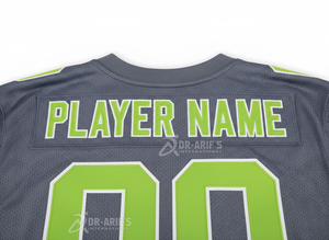 Custom Team American Football Jersey Set Gray Green Sublimated V-Neck Moisture Wicking <b>Mesh</b> <b>Short</b> Sleeve Adult Men's Apparel - Product Image 5