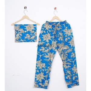 Conjunto de Pijama de Algodón con Diseño Floral Elegante y Sencillo, Estampado a Mano, Ropa de Dormir Transpirable para Mujer, Ligera, para Verano - Product Image 2