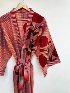 Bata Kimono de Algodón con Estampado Artesanal para Mujer, Cuello en V, Secado Rápido, Manga Larga, Estilo Indio, para Verano - Product Image 3