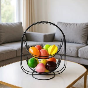 Top Selling Wholesale Unique Shaped Fruit Basket Metal Black Finishing <b>Storage</b> Organizer for Counter Coffee <b>Table</b> Bar - Product Image 2