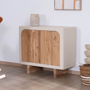 Vandana Royal Aspect Small designer storage unit in natural acacia wood with a <b>sandblasted</b> concrete effect finish Miona - Product Image 3