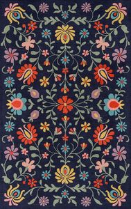 Bohemian Floral Area <b>Rug</b> Rectangle <b>Navy</b> <b>Blue</b> With Colorful Flowers Tufted Medium Pile Living Room Decor - Product Image 4