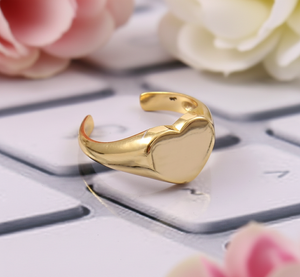 Bague ajustable classique en argent sterling 925 plaqué or avec motif cœur pour femme, sans nickel - Product Image 4