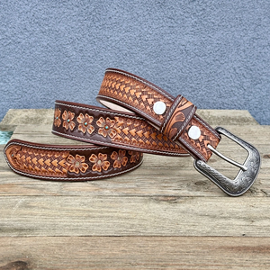 Cinturón de Cuero Occidental para Hombre, Tallado a Mano con Diseño Floral, Hebilla de Metal, Cuero de Vaca de Grano Completo, Resistente y Duradero, Superventas - Product Image 4