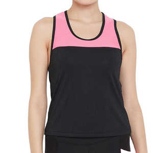 Débardeur tricoté pour femme, rose et noir, à blocs de couleur, col rond, sans manches, sportif, séchage rapide - Product Image 1