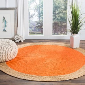Round Orange Braided Jute Area <b>Rug</b> with Beige Border Modern <b>Flat</b> Pile Non Slip Living Room <b>Rug</b> - Product Image 3