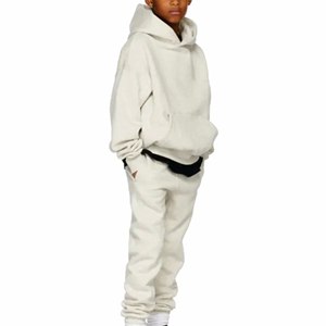 Ensemble de survêtement à capuche vert clair pour homme, manches longues, décontracté, en coton, pour l'automne, avec poches latérales, taille élastique, couleur unie, coupe ample - Product Image 3