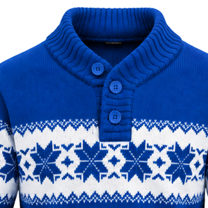 Suéter de punto azul Fair Isle para hombre, estilo casual, 12GG, jacquard frontal, jersey de otoño, venta al por mayor, prendas de punto personalizadas - Product Image 5