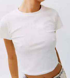 Camiseta de punto transpirable en oferta, cuello redondo, corte ajustado, estilo Y2K, manga corta, para mujer - Product Image 2