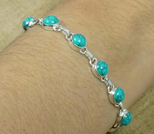 Blue Turquoise Round Gemstone Adjustable <b>Bracelet</b> - Product Image 1