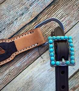 2026 High Quality <b>Leather</b> Turquoise Zebra Print Western Saddle Tack Set Hand <b>Tooled</b> Studs Conchos Breast Collar Reins for Horse - Product Image 4