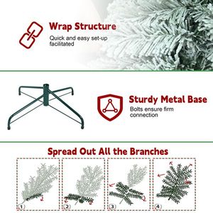 Albero di Natale sottile in PVC floccato da 180 cm con 358 punte innevate, design salvaspazio, effetto neve realistico e robusto supporto in metallo - Product Image 5