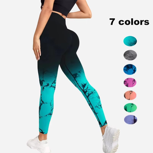 Pantalones de Yoga Tie Dye Sólidos al por Mayor, Leggings Deportivos Sin Costuras de Cintura Media con Efecto Push-Up, Ropa de Gimnasio para Mujer - Product Image 4