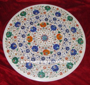Unique Design Pure <b>White</b> Marble <b>Round</b> Shape With High Quality Finishing Flower Inlay <b>Dining</b> <b>Table</b> Top Use For Home And Hotel - Product Image 5