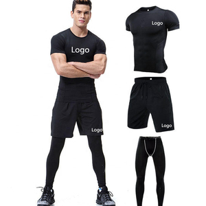ชุดออกกำลังกายผู้ชาย 3 ชิ้น แบบกระชับ แห้งเร็ว เสื้อแขนสั้น กางเกงขาสั้น กางเกงรัดรูป สไตล์นักกีฬา ยืดหยุ่นสูง ชุดออกกำลังกาย - Product Image 4