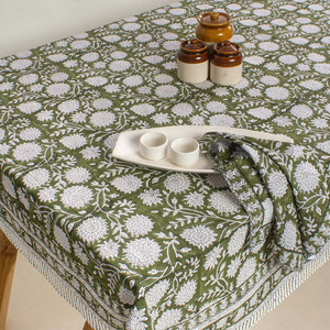 Big Sale 6 seater <b>Rectangle</b> 100% Cotton <b>Tablecloth</b> Floral Pattern Outdoor Use Floral Green Wedding Table Cover - Product Image 3