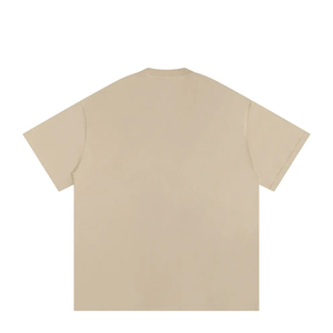 T-shirt personnalisé pour homme, coupe ample beige, en coton épais kaki, épaules tombantes, uni, coupe droite, streetwear, vente en gros - Product Image 2