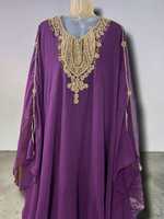 Ensemble 2 pièces de luxe AWAIS HOUSE pour femmes musulmanes, modeste, uni, perlé, en mousseline non tissée, longueur ras du sol, coupe trapèze, manches longues