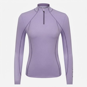 Haut d'équitation pour femme de haute qualité, respirant, écologique, à col montant, manches longues, couleur unie, avec demi-zip, couche de base - Product Image 2