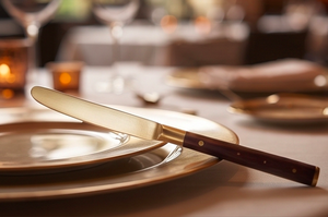 <b>Vintage</b> Matte Gold Flatware Set With Wood Handles Matte Gold PVD Rust Resistant <b>Cutlery</b> For Wedding Occasions And Restaurant - Product Image 3