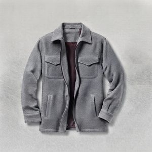 Chaqueta de lana marrón para hombre con cremallera, cuello vuelto, estilo workwear, con bolsillos, para otoño. - Product Image 2