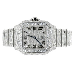 Montre automatique mécanique de luxe pour homme, boîtier carré en acier inoxydable, cadran analogique à chiffres romains, 40 mm, verre cristal 20 mm, blanc glacé - Product Image 1