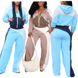 High Quality Womens 2-Piece Sweatsuit Set | Long <b>Sleeve</b> Crop <b>Hoodie</b> & Wide Leg Flare Joggers | Custom Logo Casual Tracksuit - Product Image 4