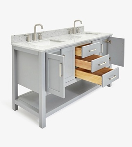 Meuble-lavabo de salle de bain personnalisé Sarah 61 pouces, double vasque, 4 options de finition, directement de l'usine au Vietnam - Product Image 4
