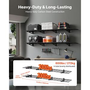 Set di 4 Scaffali a Muro in Acciaio a 2 Ripiani per Garage, 12 x 72 Pollici per Ripiano, Unità di Stoccaggio Flottante 1 x 3 Piedi per Garage - Product Image 2