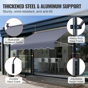 118\" Manual Retractable Outdoor Patio Awning Adjustable <b>Sunshade</b> Shelter <b>Canopy</b> for Door or Window Premium Awnings - Product Image 2