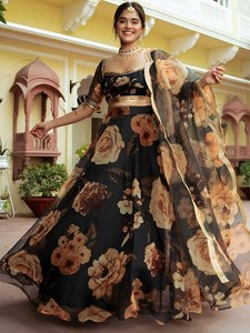 Floral Print Lehenga Choli Dupatta Set Women Ethnic <b>Dress</b> Wedding Party Outfit - Product Image 1