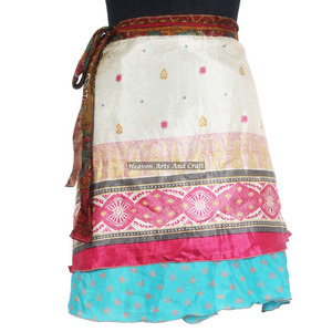 Indian Double Layer Multi Colored Art Silk Wrap <b>Mini</b> Skirt Daily Wear <b>Mini</b> Skirt For Women Summer Wear Women's Boho <b>Print</b> Casual - Product Image 3