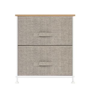 Comodino con 2 cassetti, struttura in acciaio robusta, piano in legno, contenitori in tessuto facili da aprire, organizer per camera da letto, unità contenitore - Product Image 1