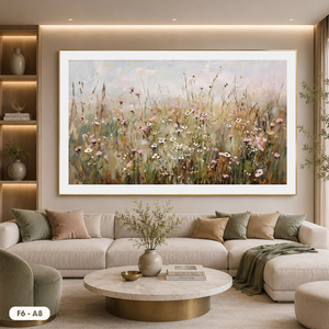 Peinture à l'huile sur toile texturée moderne, motif champ de fleurs épanouies, finition artisanale, encadrée, pour décoration murale d'hôtel et de salon, vente en gros - Product Image 3