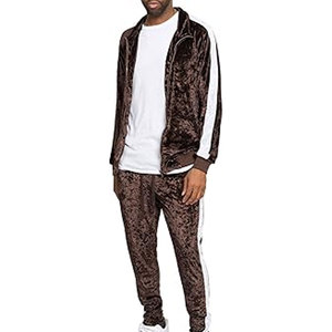 Men's Brown <b>Velour</b> <b>Tracksuit</b> Full Sleeve Zipper Closure Casual Solid Color Jogger Set with Side Pockets Autumn Wear - Product Image 3