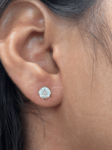 Pendientes Redondos de Diamantes Cultivados en Laboratorio de 1.45 Ct, Diseño de Perno de Oro, Engaste de Cuatro Puntas, Joyería Fina Clásica para Mujer - Product Image 1
