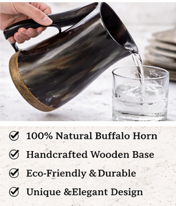 Jarra de Agua Artesanal de Cuerno de Búfalo con Base de Madera, 500 ml, Jarra Rústica Ecológica - Product Image 2