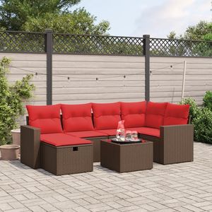 Juego de sofás de patio de ratán sintético marrón de 7 piezas con cojines, elegantes muebles de exterior - Product Image 1
