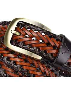 Cinturón Trenzado de Cuero Genuino de Lujo con Hebilla de Diamantes de Imitación, Ligero, de Alta Calidad, Diseño de Dos Tonos, para Hombres y Mujeres - Product Image 4