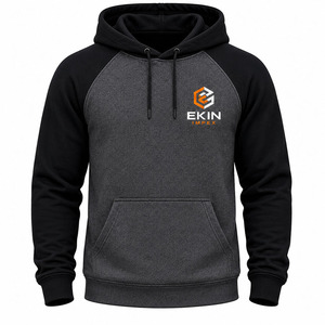 Sweat-shirt à capuche en molleton à manches raglan pour homme <span class=keywords><strong>Ekin</strong></span>, décontracté, noir, gris, logo sur le devant, vêtements d'automne - Product Image 3