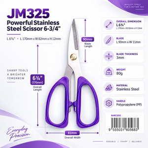 Tijeras de Acero Inoxidable JM325 de 6-3/4 Pulgadas, Tijeras de Corte Multiusos Resistentes para Oficina, Hogar y Manualidades con Mango Morado - Product Image 4