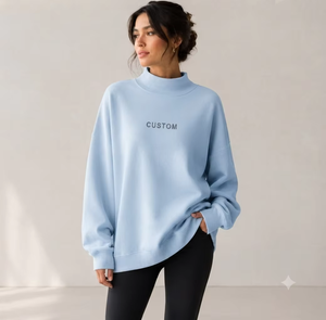 Sudadera Oversize de Cuello Alto para Mujer, Tejido Grueso Cepillado, Estilo Urbano, Ecológica, Inspirada en Estaciones de Esquí - Product Image 1